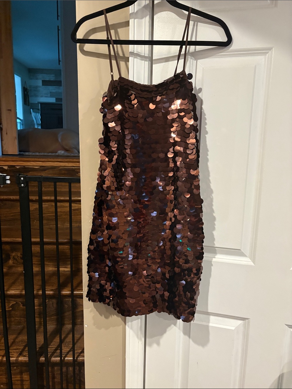 a new day Brown Sequin Spaghetti Strap Prom Dress